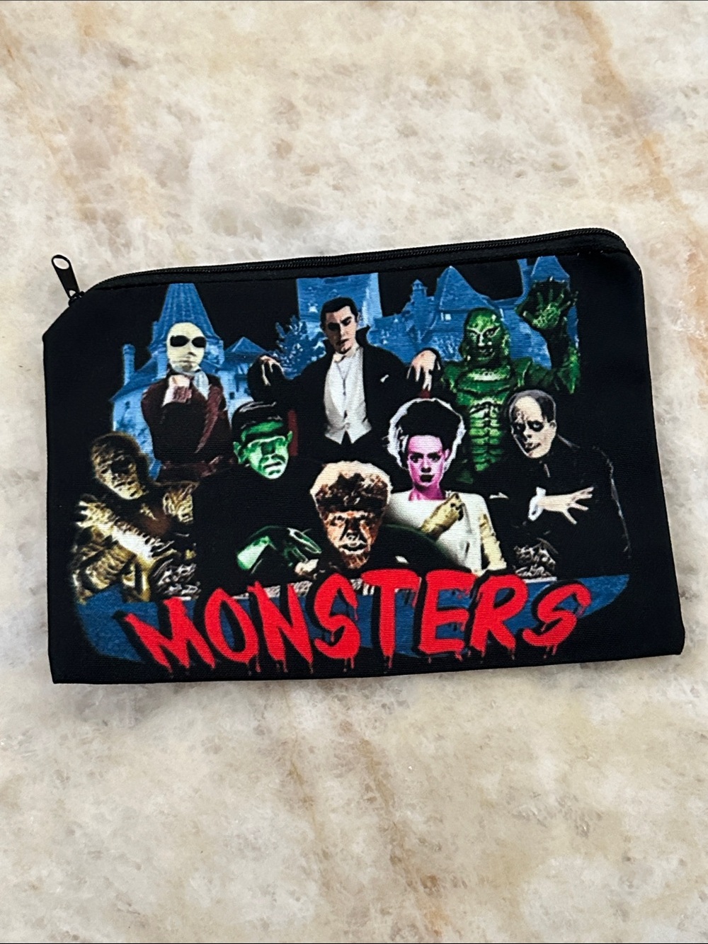 Black 'Monsters' Graphic Zip Pouch - Men Bags